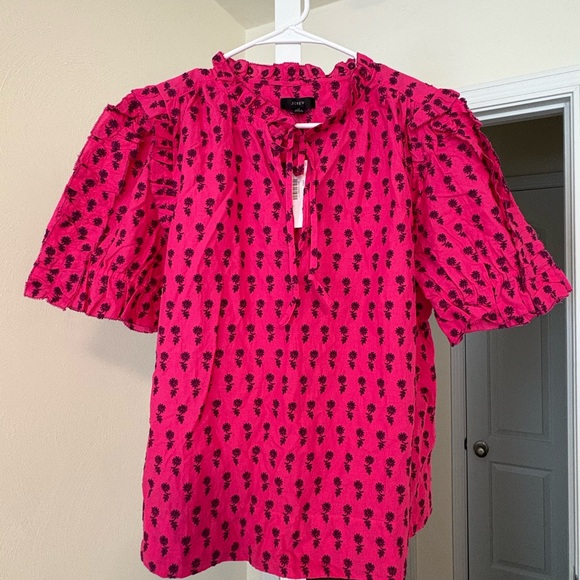 J. Crew Bright Pink Floral Blouse - Picture 1 of 1